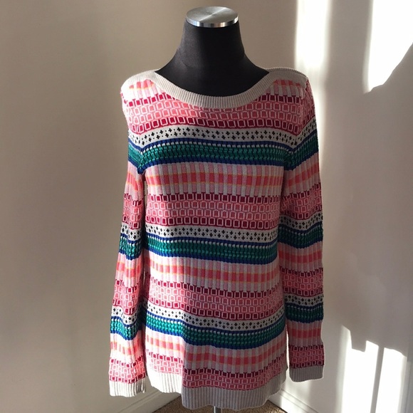 TALBOTS Size M Pink Multi Striped Long Sleeve Sweater - Picture 1 of 6